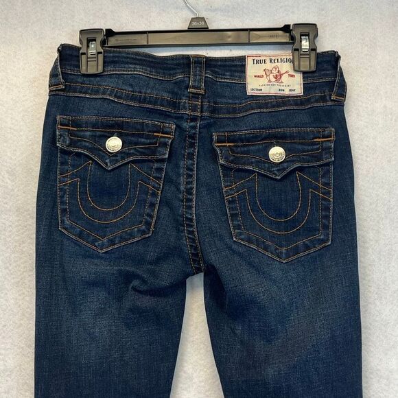 TRUE RELIGION Women’s Jeans Size 27 Blue Halle Mid Rise Capri Distressed Skinny - Picture 13 of 16